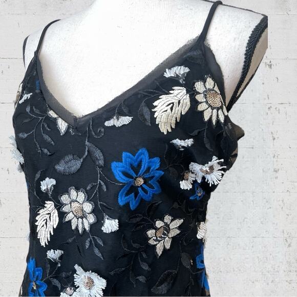 Miss Me Floral Embroidered Slip Dress Black Size M Whimsygoth Fairygoth witchy - Picture 2 of 14